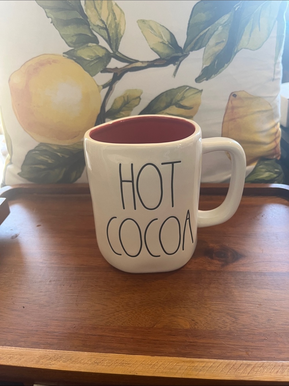 Rae Dunn HOT COCOA Mug - Cream Exterior with Red Interior